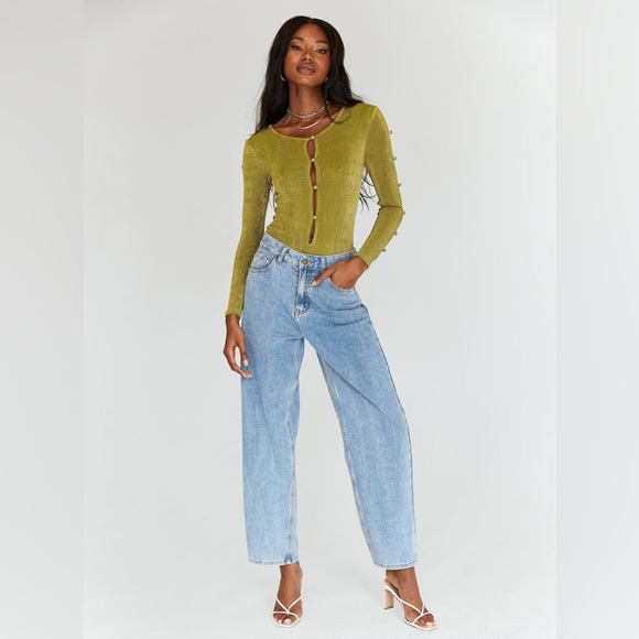 Princess Polly green longsleeve semisheer bodysuit keyhole cut out detail size 6 - Picture 4 of 7